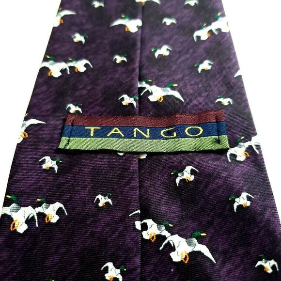 Tango Novelty Mallard Print Purple Short Wide Silk Tie - Picture 3 of 6